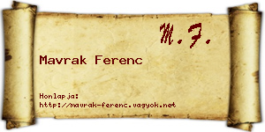 Mavrak Ferenc névjegykártya